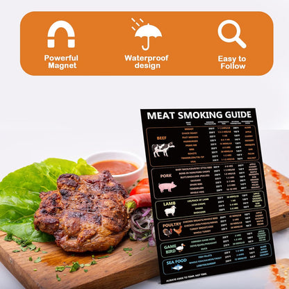 Meat Temperature Guide, Cooking Temperatures Magnet Meat Smoking Guide Sign Meat Grilling Guide Magnet Meat Temperature Chart BBQ Smoker Accessories (Meat Type, Time, Temperature, Wood Type)